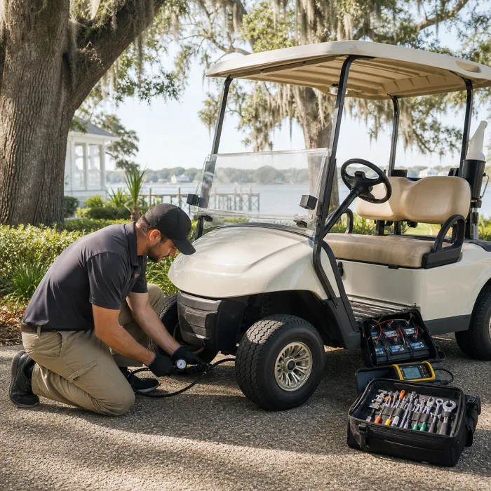 Preventative golf cart maintenance in Rivertowne, Mount Pleasant